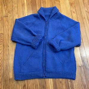 Blue Hand knit Cowichan zip up sweater